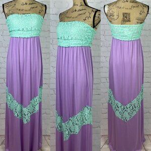 J Mode Strapless Ruched Side Bodice Lace Details Maxi